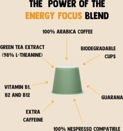 Cupplement Energy/Focus Blend Dark Roast Espresso - 10 Nespresso Koffiecups - Koffie Met Vitamines, Extra Cafeïne En Superfoods - Duurzame Biologische Afbreekbare Koffie Capsules -Koffiedranken 1125x1200