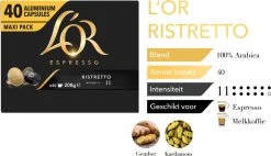 L'OR Espresso Ristretto Koffiecups - Intensiteit 11/12 - 4 X 40 Capsules -Koffiedranken 1200x691 1