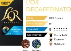 L'OR Espresso Decaffeinato Koffiecups - Intensiteit 6/12 - 10 X 10 Capsules 19 L'OR Espresso Decaffeinato Koffiecups - Intensiteit 6/12 - 10 X 10 Capsules -Koffiedranken 1200x868