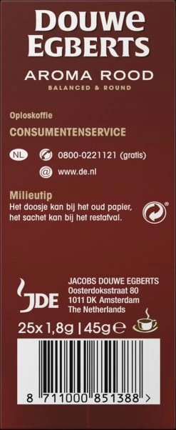 Douwe Egberts Aroma Rood Sticks Oploskoffie - 6 X 25 Zakjes -Koffiedranken 492x1200