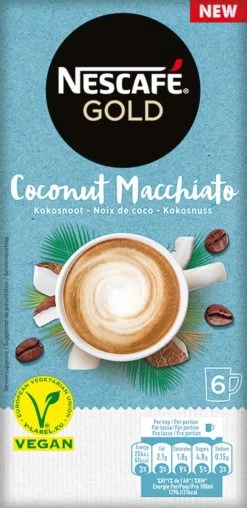 Nescafé Gold Coconut Macchiato Oploskoffie - 6 Doosjes à 6 Zakjes -Koffiedranken 583x1200 1