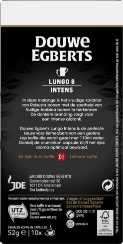Douwe Egberts Lungo Intens Koffiecups - Intensiteit 8/12 - 10 X 10 Capsules -Koffiedranken 607x1200