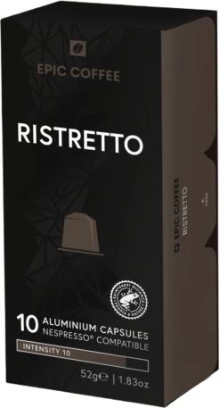 100 Capsules Epic Coffee - Ristretto - Nespresso® Compatible Aluminium Capsules - RFA Keurmerk - Doos 100 Stuks