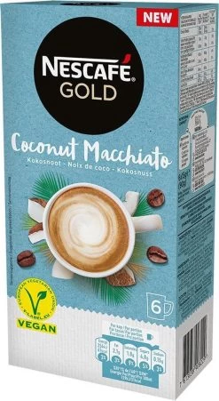 Nescafé Gold Coconut Macchiato Oploskoffie - 6 Doosjes à 6 Zakjes -Koffiedranken 657x1200