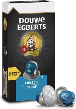 Douwe Egberts Lungo Decaf Koffiecups - Intensiteit 6/12 - 10 X 10 Capsules -Koffiedranken 836x1200